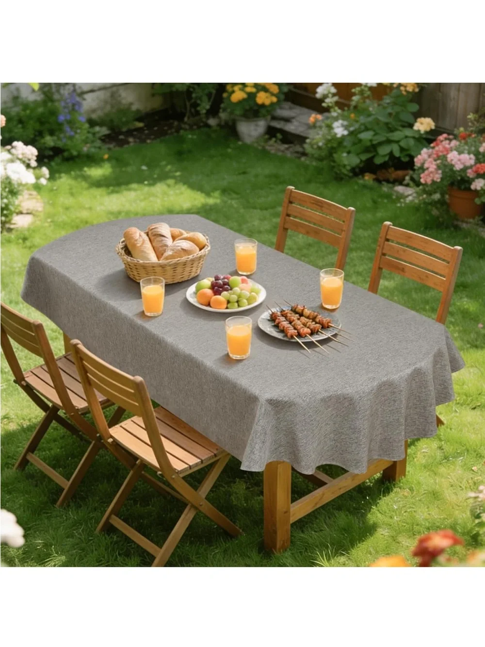 NEW Wolkemer Oval Tablecloth. Faux Linen. Water Resistant. Farmhouse